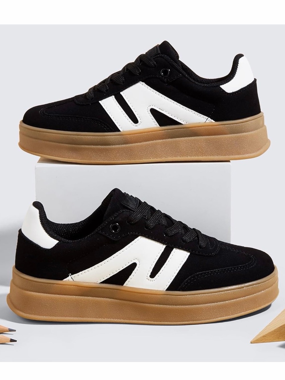 Women Black & White Platform Casual Sneakers